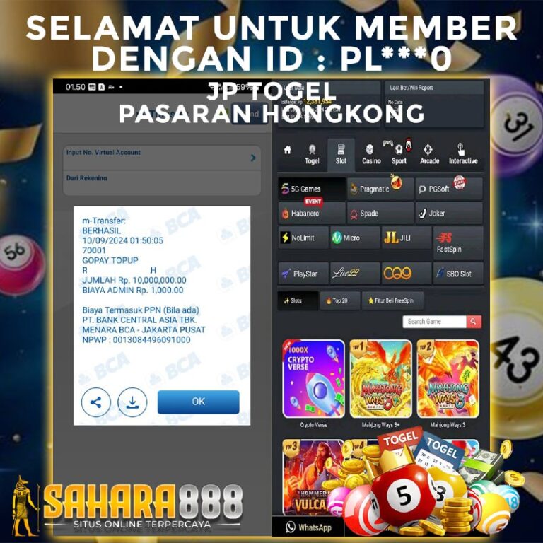 Bukti JP Togel  Pasaran Hongkong SAHARA888 5 September 2024 Rp. 10.000.000,- LUNAS